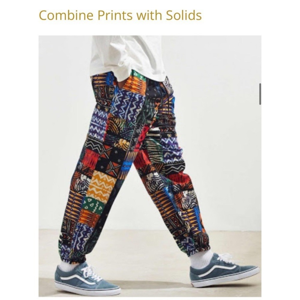 Urban Outfitters UO Mens Size Large Xander Baggy Jogger Pants Tribal Patchwork
